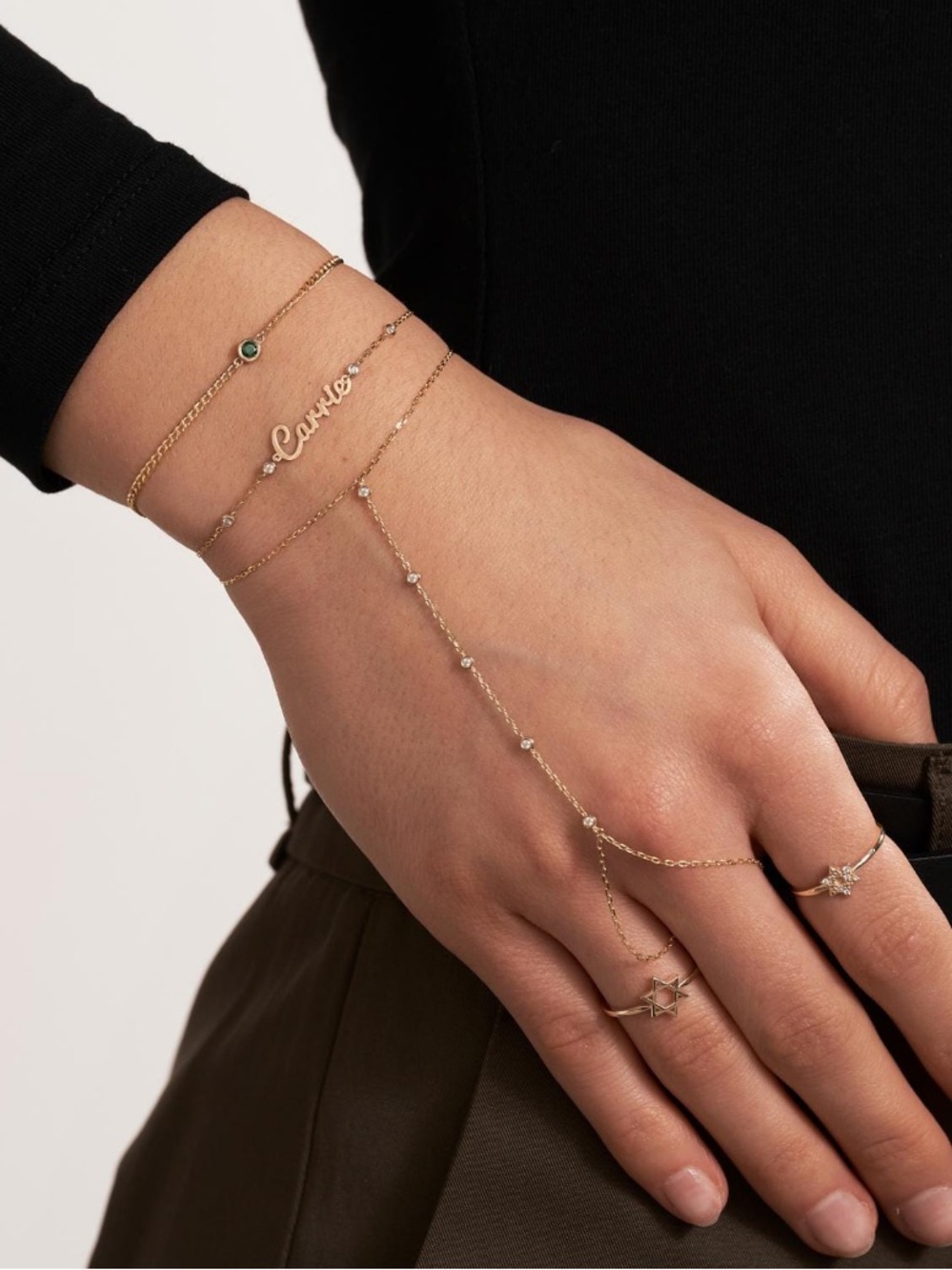 14k gold and natural diamonds hand chain
